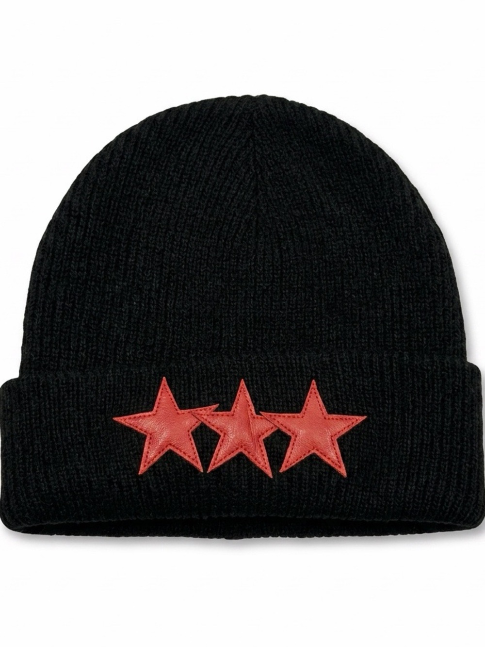 New Black Knit Star Patch Beanie Streetwear Accessory